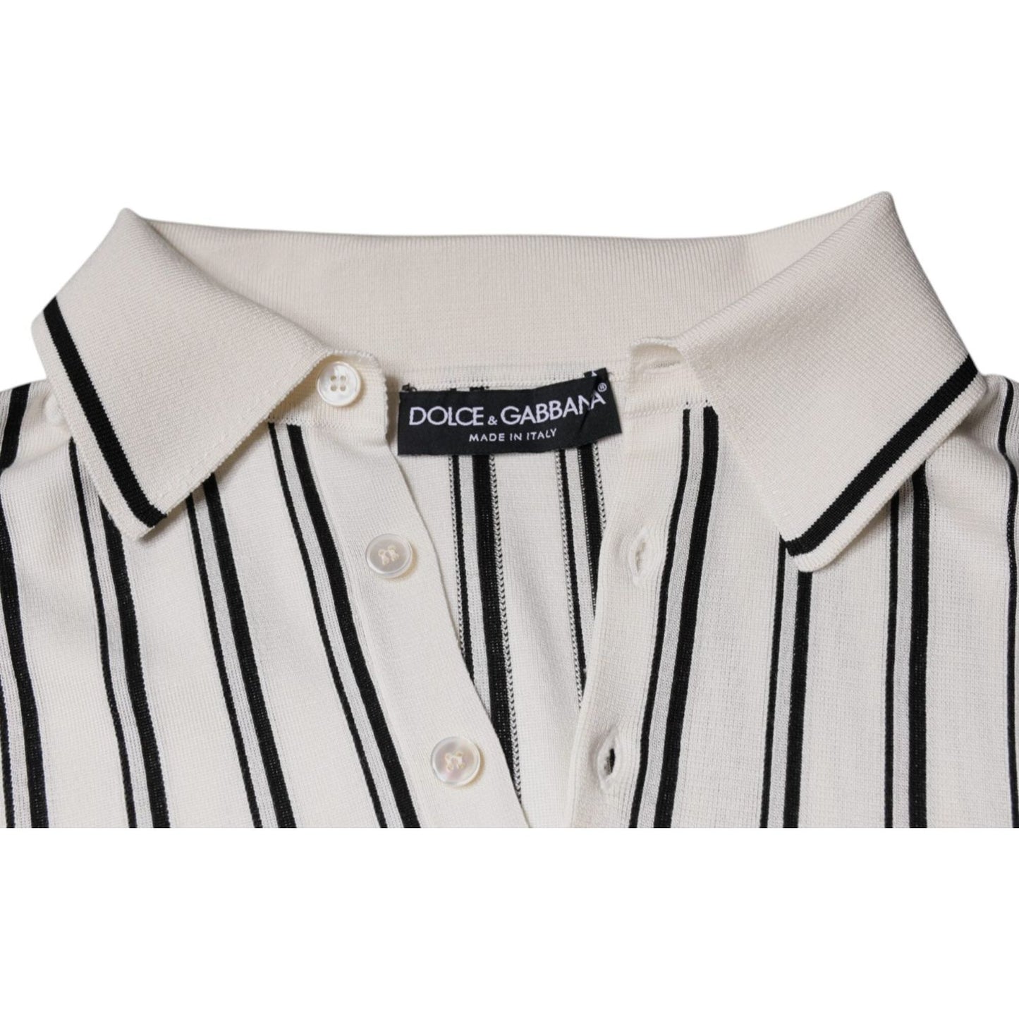 Dolce & Gabbana White Black Stripe Polo Short Sleeve T-shirt