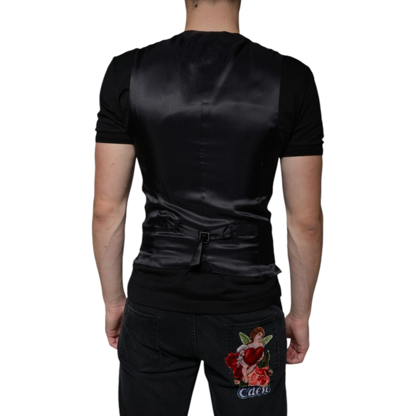 Dolce & Gabbana Black Leather Waistcoat Dress Formal Vest