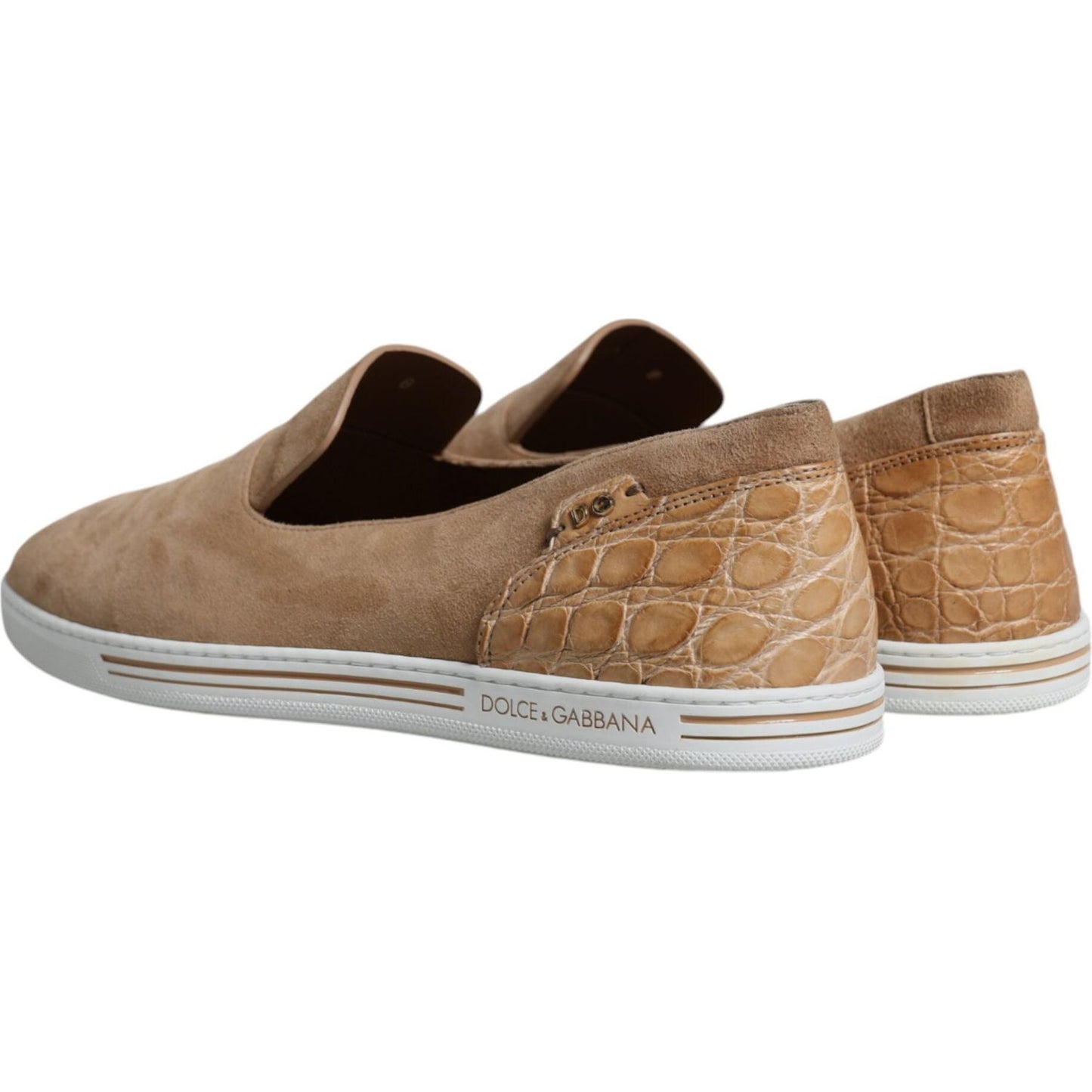 Dolce & Gabbana Beige Suede Caiman Loafers Slippers Shoes Dolce & Gabbana