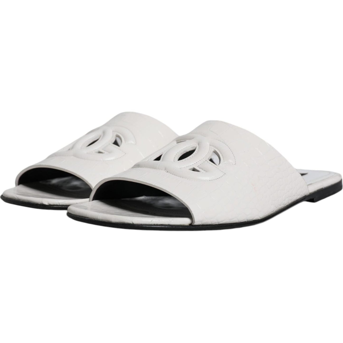 Dolce & Gabbana White DG Cut Out Leather Slides Sandals Shoes