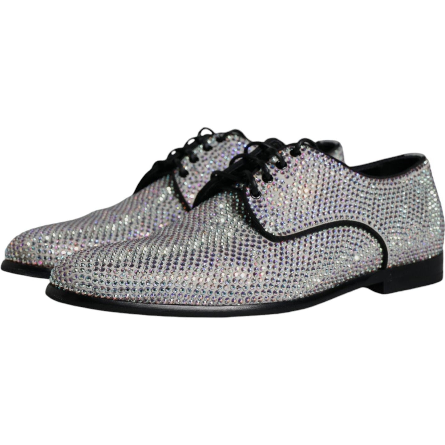 Dolce & Gabbana Silver Leather Rhinestones Derby Dress Shoes