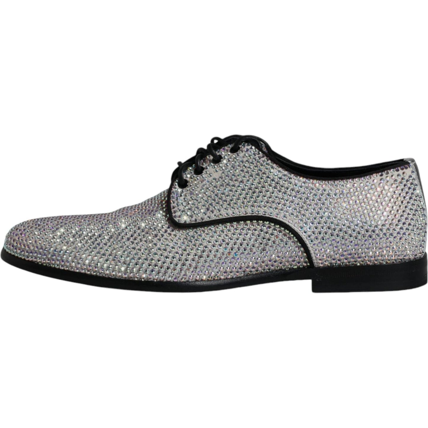 Dolce & Gabbana Silver Leather Rhinestones Derby Dress Shoes