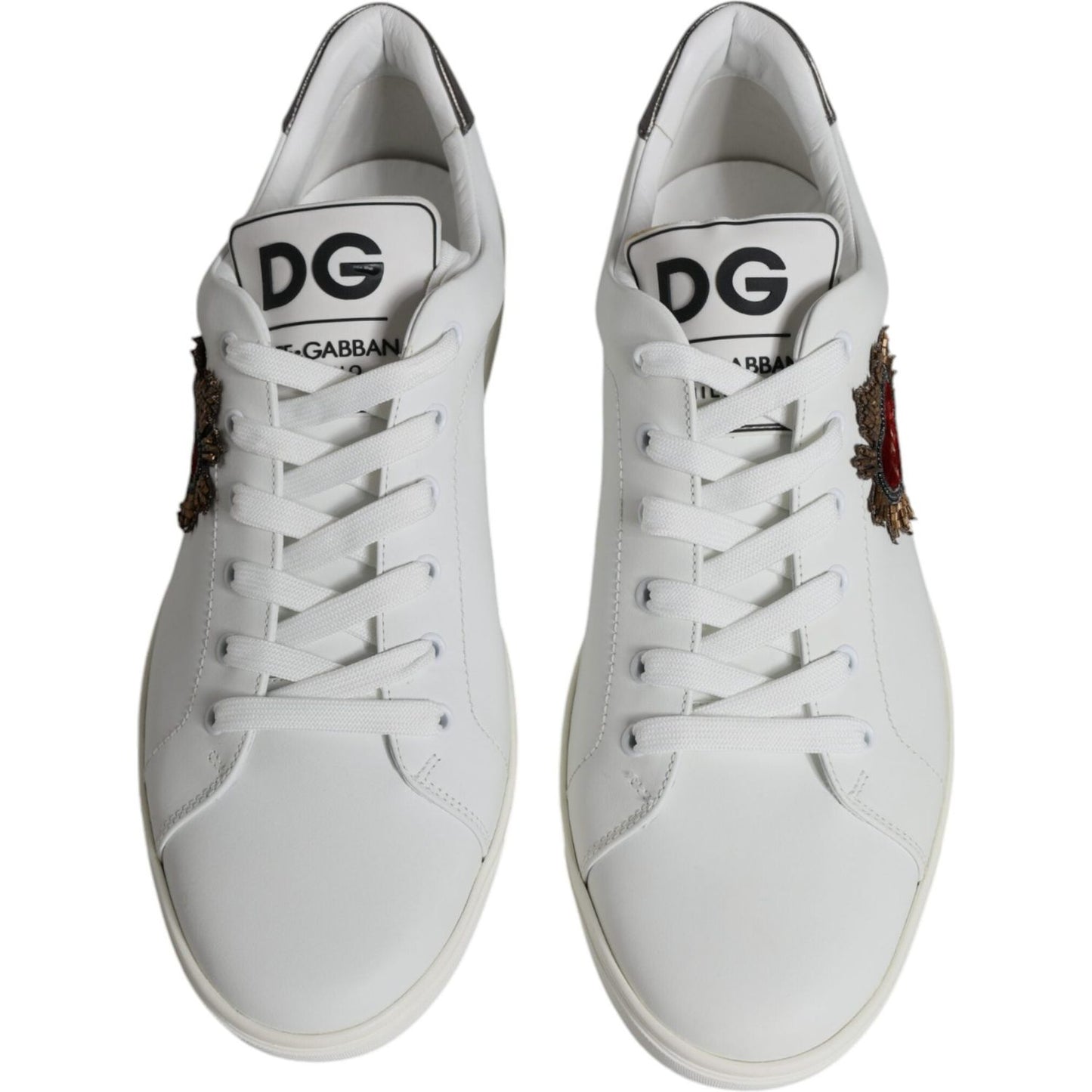 Dolce & Gabbana White Silver Sacred Heart Men Sneakers Shoes Dolce & Gabbana