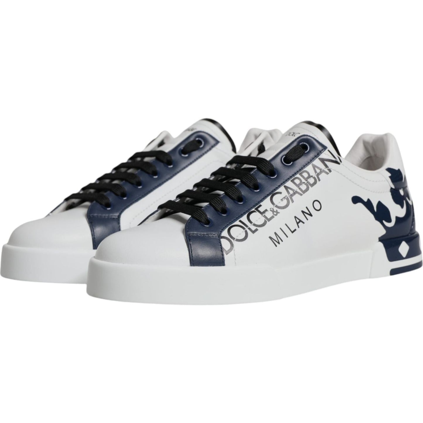 Dolce & Gabbana White Blue Leather Crown Milano Sneakers Shoes Dolce & Gabbana