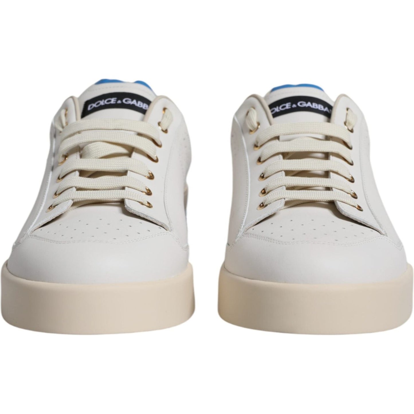 Dolce & Gabbana White Blue Perforated Low Top Sneakers Shoes Dolce & Gabbana