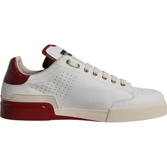 Dolce & Gabbana White Red Perforated Low Top Sneakers Shoes