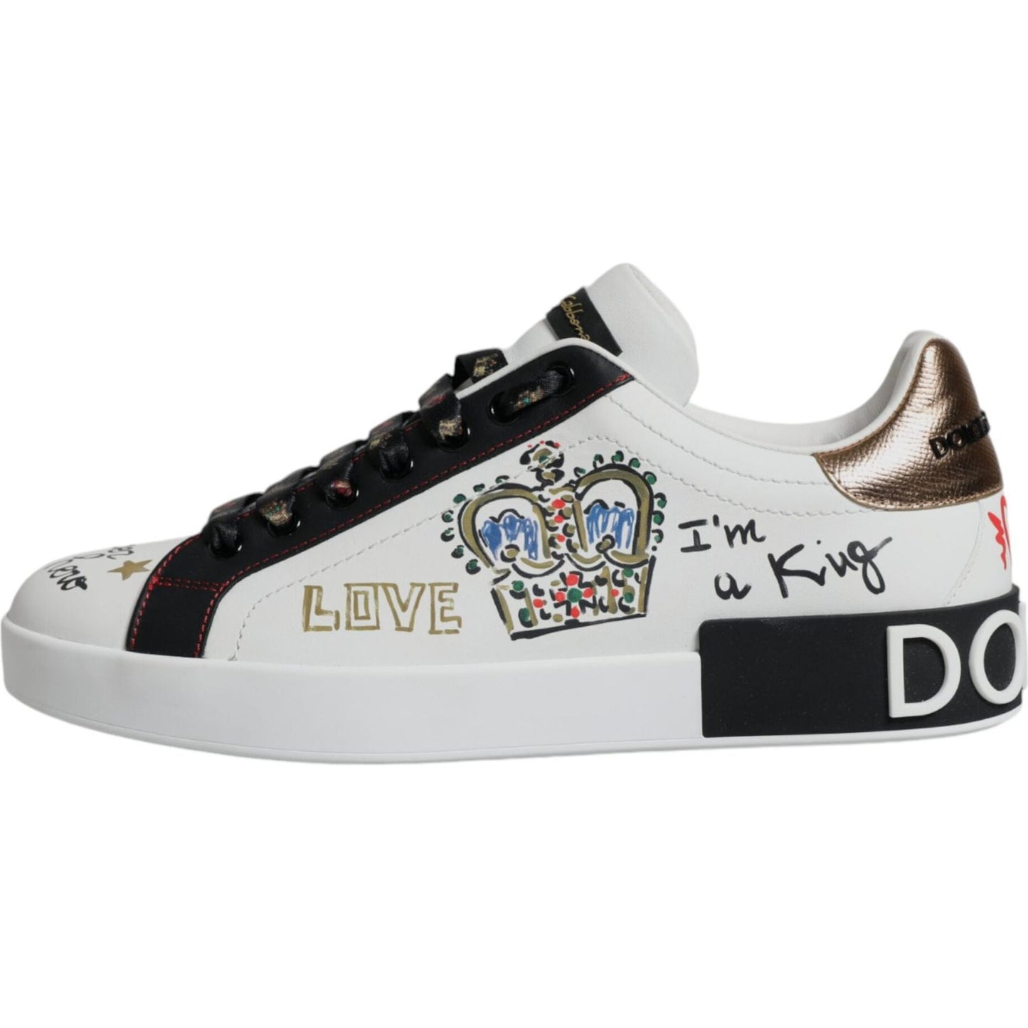 Dolce & Gabbana White Leather Crown Embellished Sneaker Shoes Dolce & Gabbana