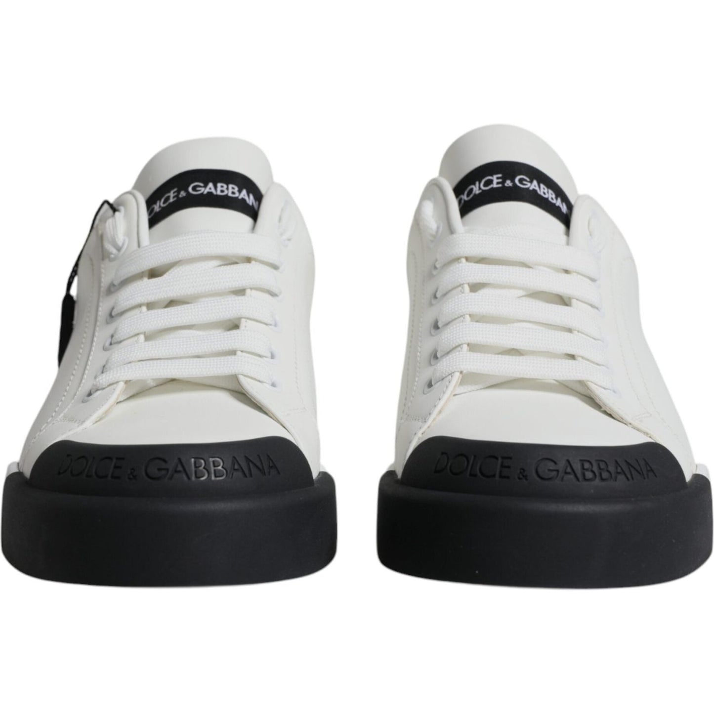 Dolce & Gabbana White Black Leather Logo Portofino Sneaker Shoes Dolce & Gabbana