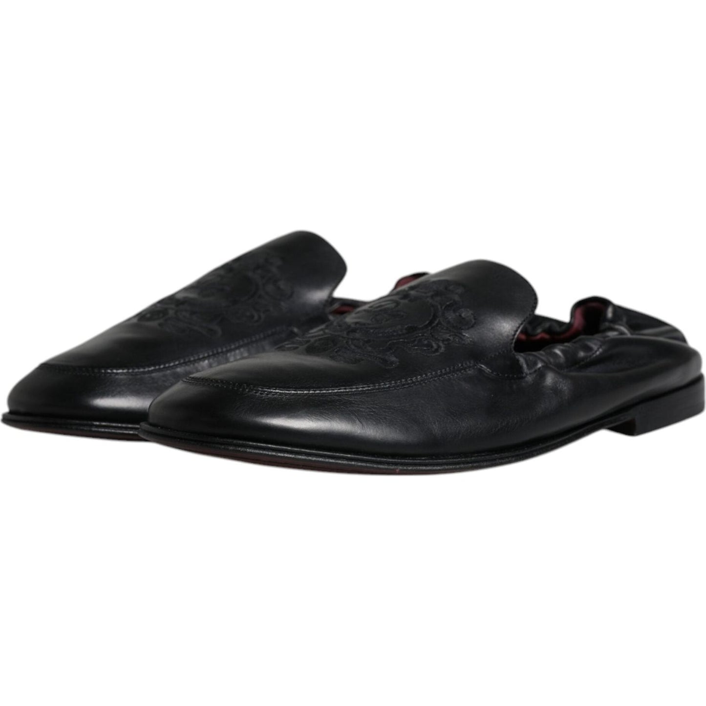 Dolce & Gabbana Black Logo Embroidered Leather Loafer Men Dress Shoes Dolce & Gabbana