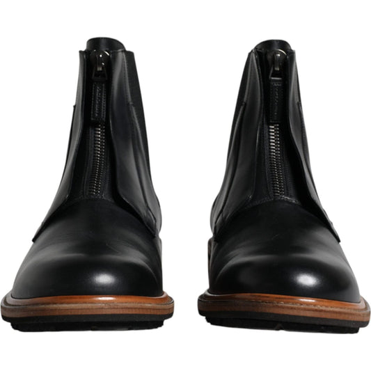 Dolce & Gabbana Black Leather Chelsea Mid Calf Men Boots Shoes Dolce & Gabbana