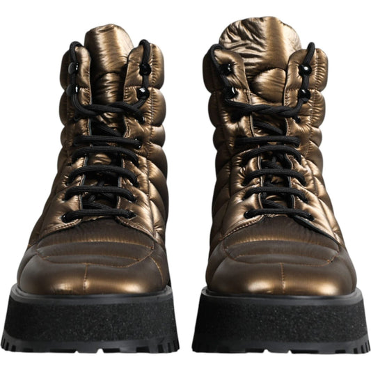 Dolce & Gabbana Bronze Padded Mid Calf Lace Up Boots Shoes