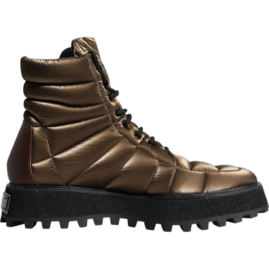 Dolce & Gabbana Bronze Padded Mid Calf Lace Up Boots Shoes