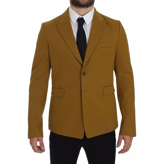 Elegant Yellow Cotton Blend Casual Blazer