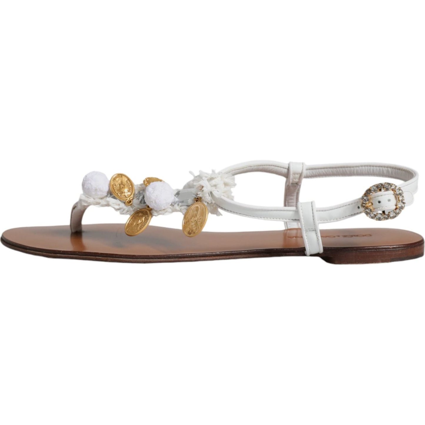 Dolce & Gabbana White Leather Coins Flip Flops Sandals Shoes Dolce & Gabbana