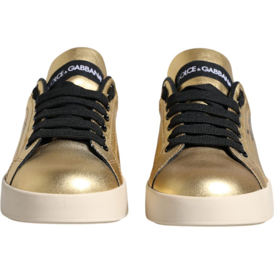 Dolce & Gabbana Gold Portofino Calf Leather Sneakers Shoes