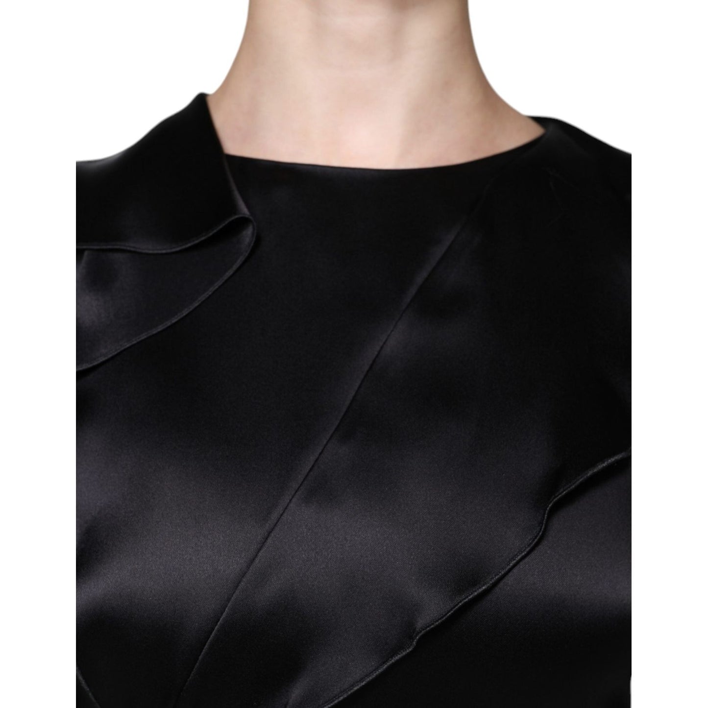 Emporio Armani Black Satin Long Sleeves Wrap Sheath Mini Dress Emporio Armani