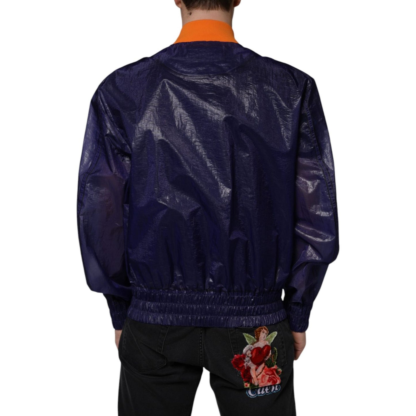 Dolce & Gabbana Blue Cotton Stretch Full Zip Bomber Jacket Dolce & Gabbana