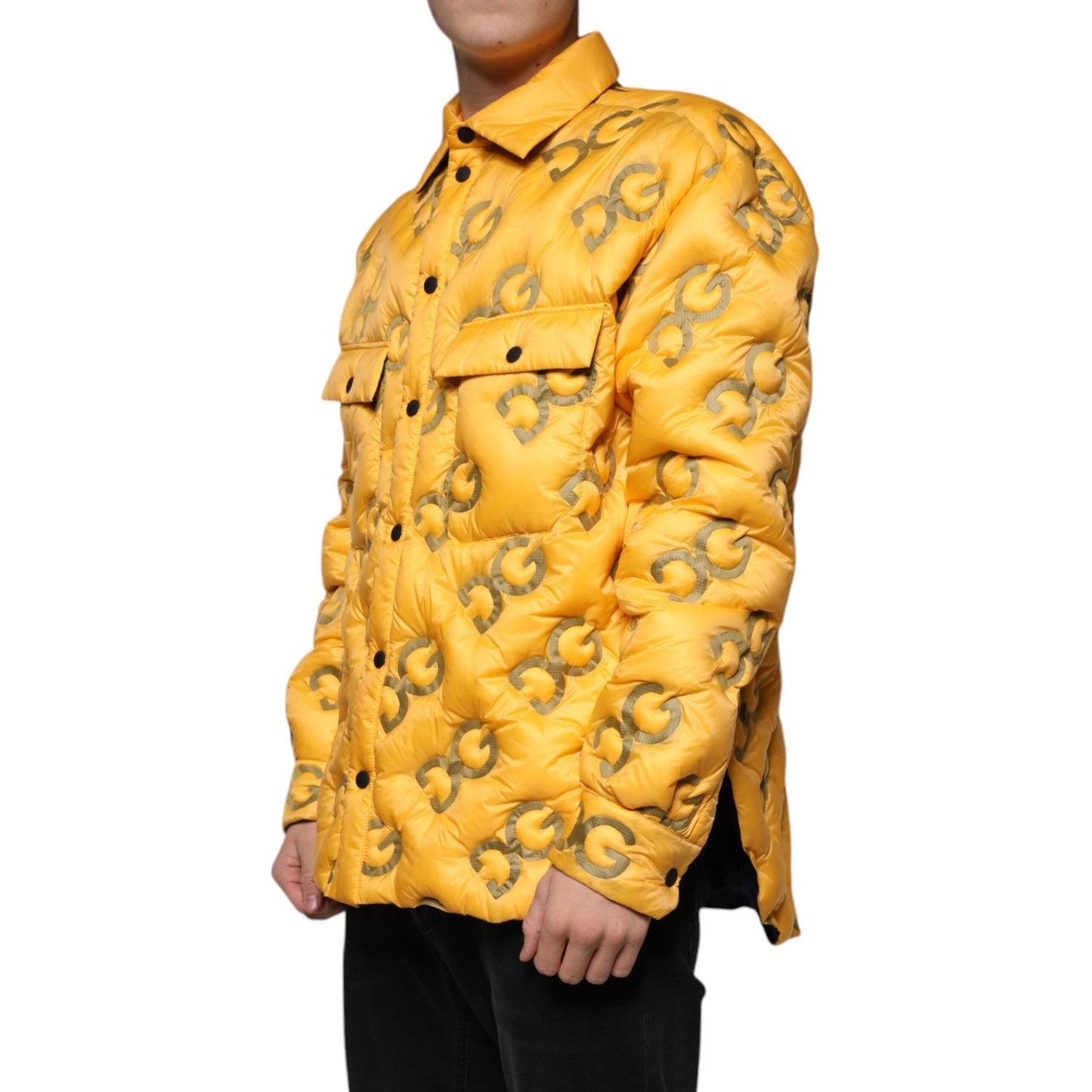 Dolce & Gabbana Yellow Logo Padded Buttoned Blouson Jacket Dolce & Gabbana