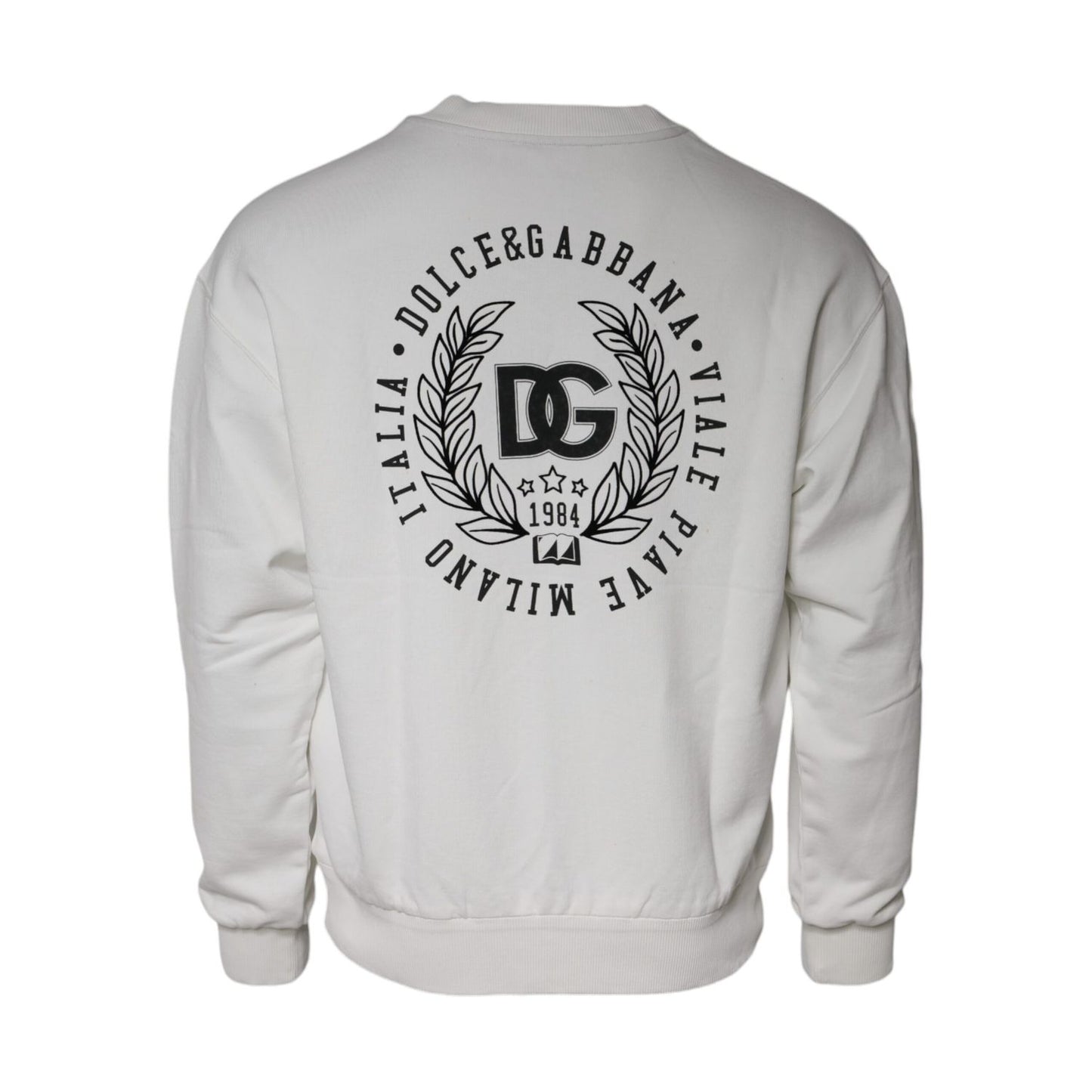 Dolce & Gabbana White Logo Cotton Crew Neck Pullover Sweater