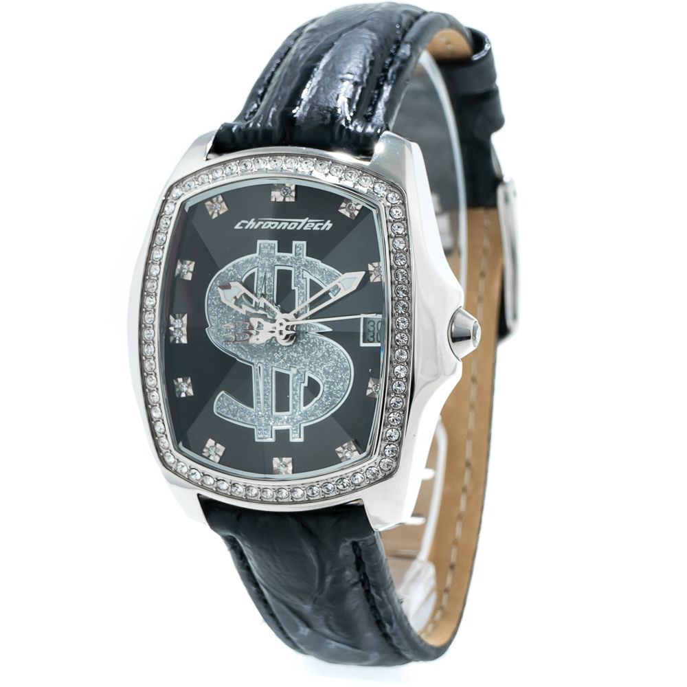 Chronotech Black Leather Dress Watch