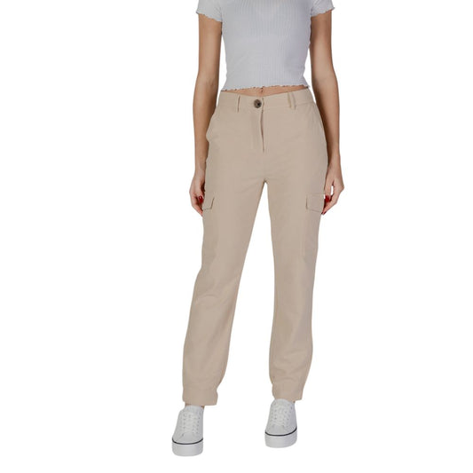 B.Young Beige Polyester Cargo Pants