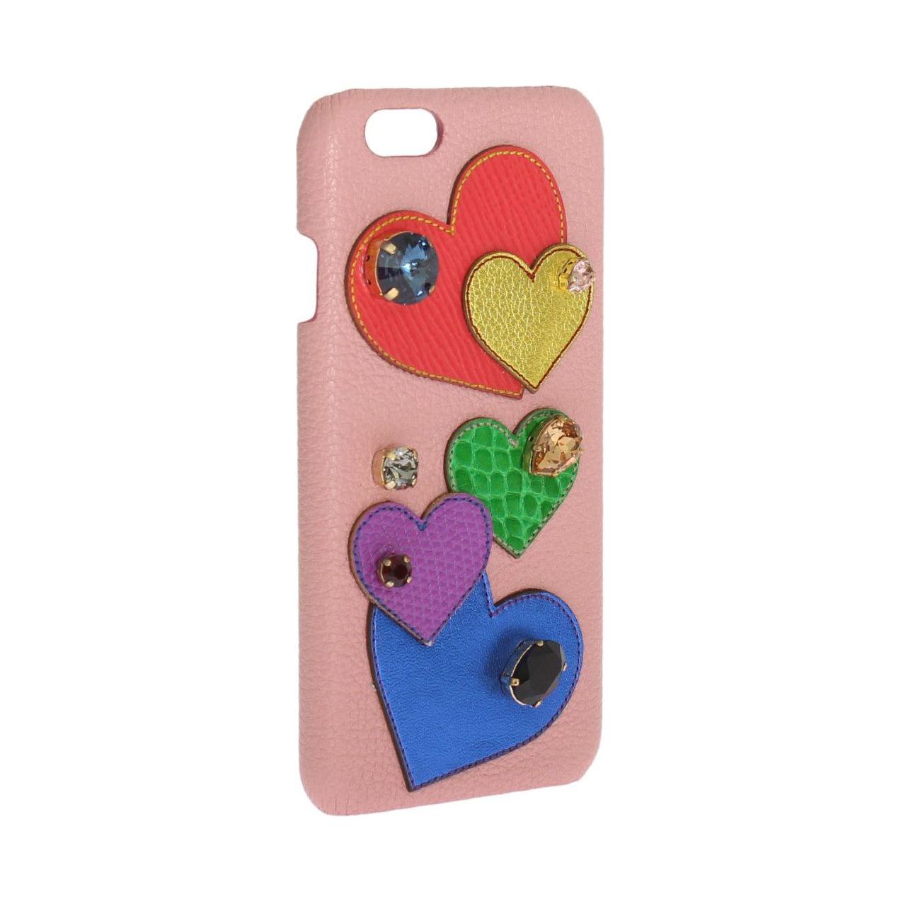 Dolce & Gabbana Pink Leather Heart Crystal Phone Case