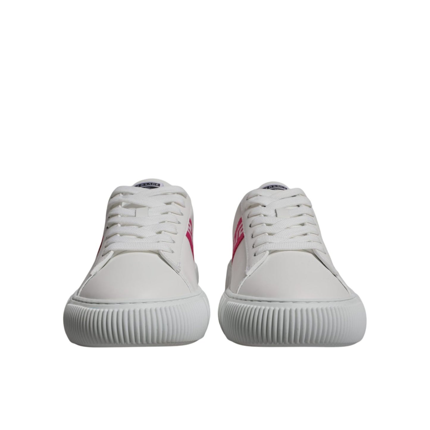 Versace White Pink Greca Print Platform Low Top Sneakers Shoes Versace