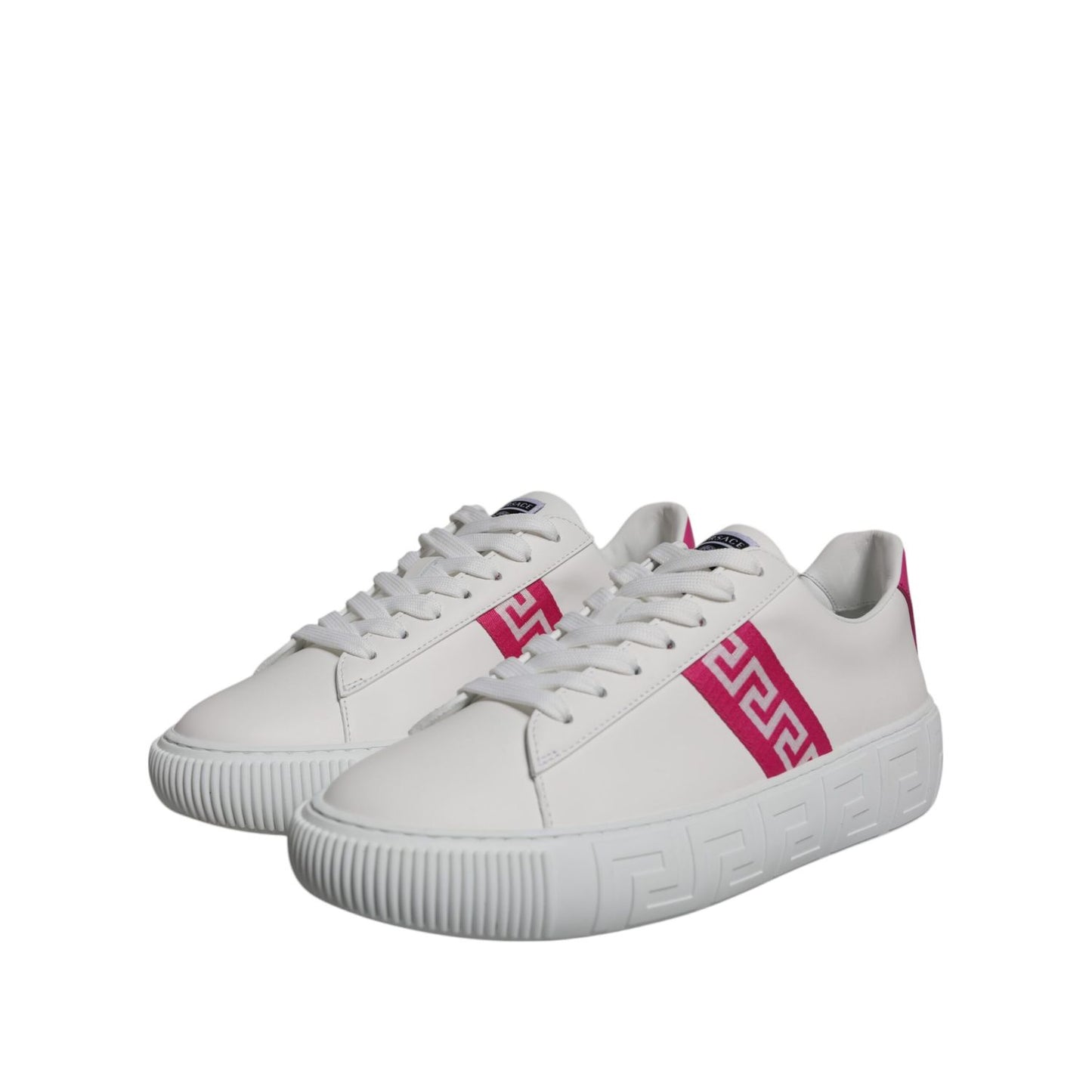 Versace White Pink Greca Print Platform Low Top Sneakers Shoes Versace