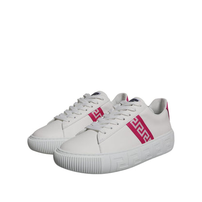 Versace White Pink Greca Print Platform Low Top Sneakers Shoes Versace