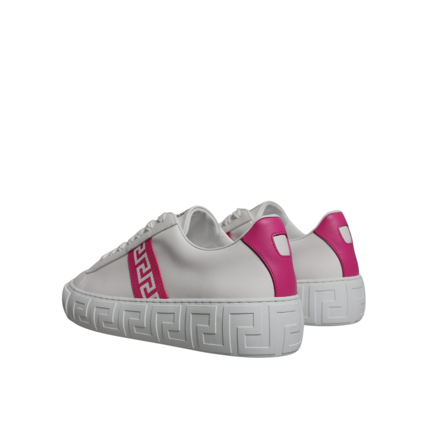 Versace White Pink Greca Print Platform Low Top Sneakers Shoes Versace