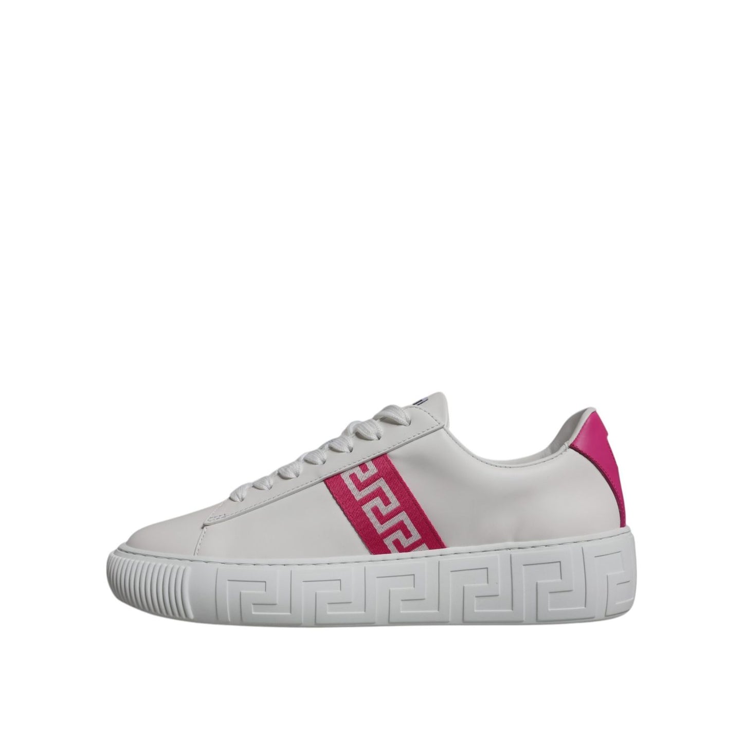 Versace White Pink Greca Print Platform Low Top Sneakers Shoes Versace