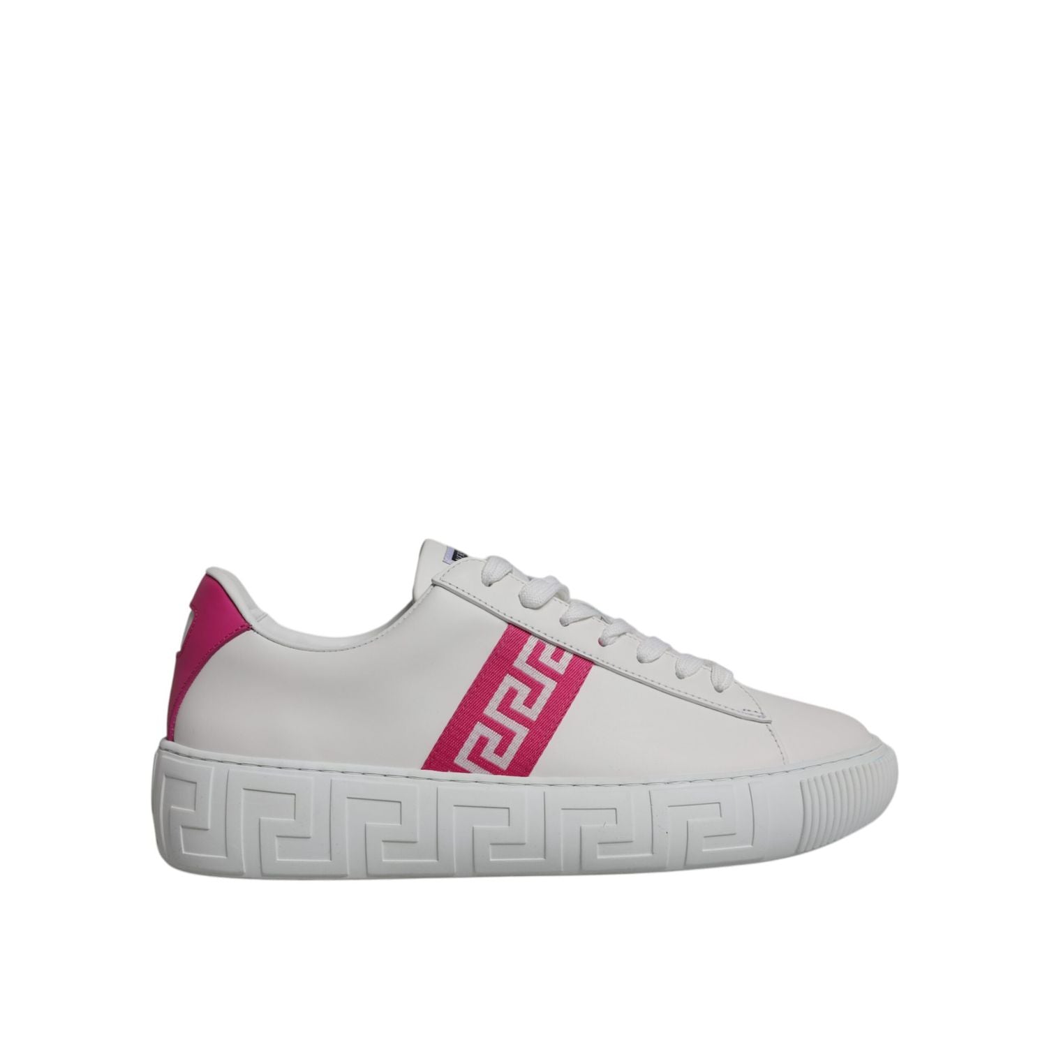 Versace White Pink Greca Print Platform Low Top Sneakers Shoes