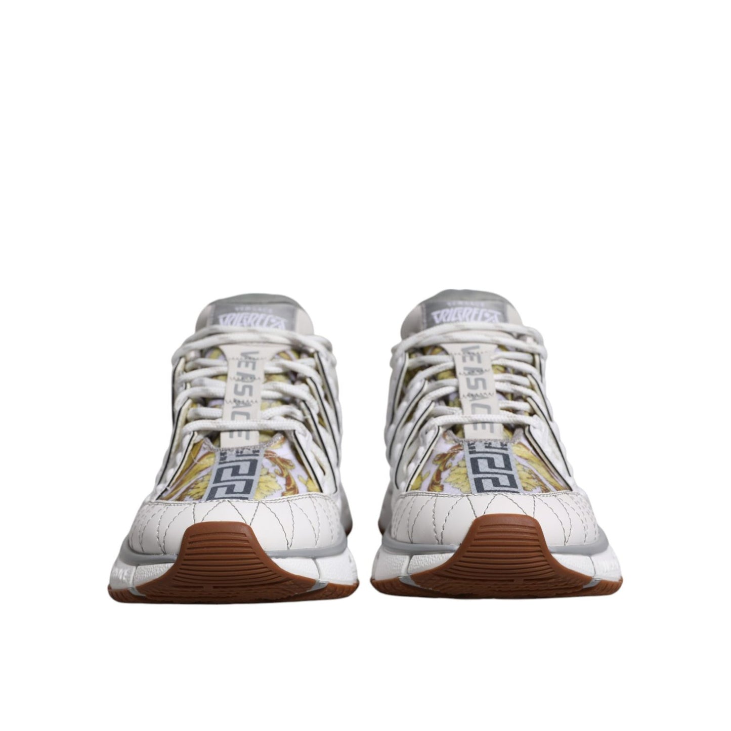 Versace White Trigreca Barocco Print Low Top Sneakers Shoes Versace