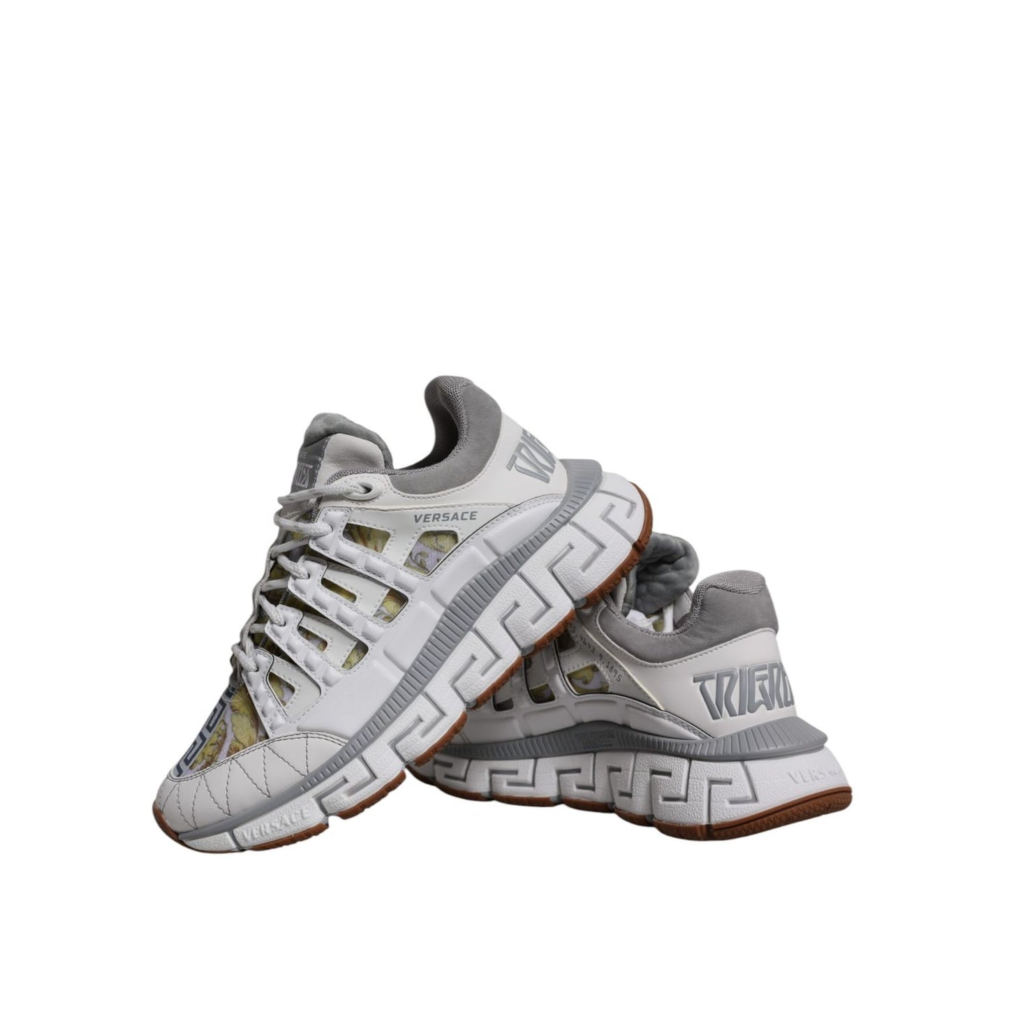 Versace White Trigreca Barocco Print Low Top Sneakers Shoes Versace