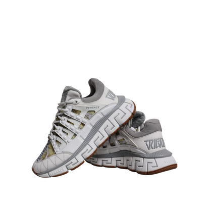 Versace White Trigreca Barocco Print Low Top Sneakers Shoes Versace