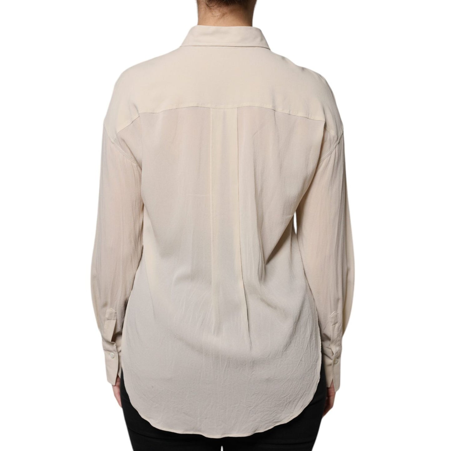 Brunello Cucinelli Beige Silk Blend Collared Button Down Top