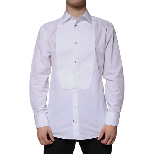 Dolce & Gabbana White Bib Cotton Poplin GOLD Men Formal Shirt