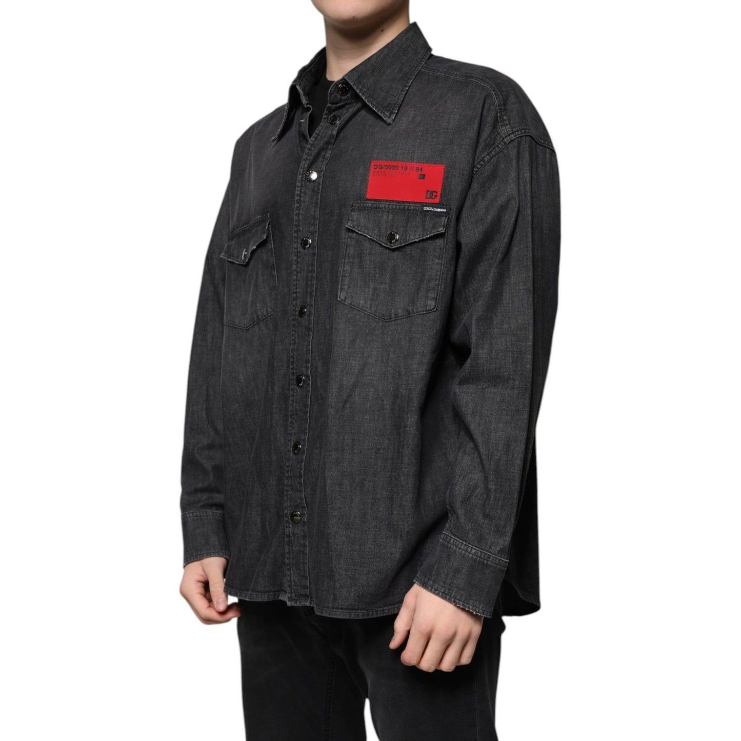 Dolce & Gabbana Black Logo Cotton Button Down Denim Shirt