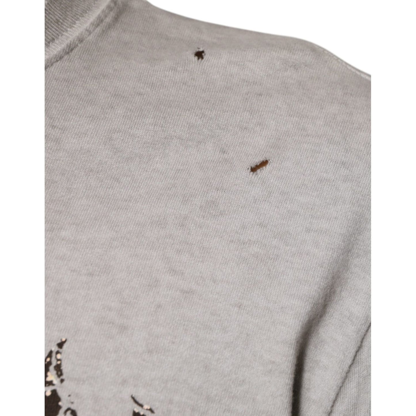 Dolce & Gabbana Gray Printed Cotton Crewneck Pullover Sweater
