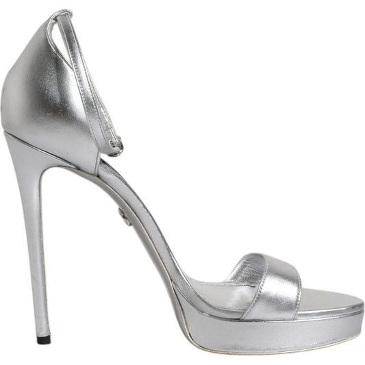 Dolce & Gabbana Silver Leather Platform Keira Sandals Shoes