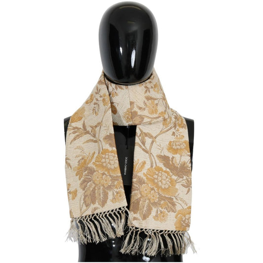 Elegant Beige Gold Jacquard Stole Scarf