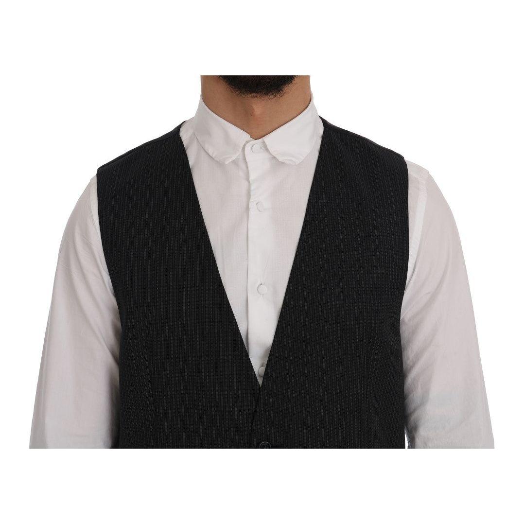 Dolce & Gabbana Elegant Gray Striped Wool Blend Vest Dolce & Gabbana