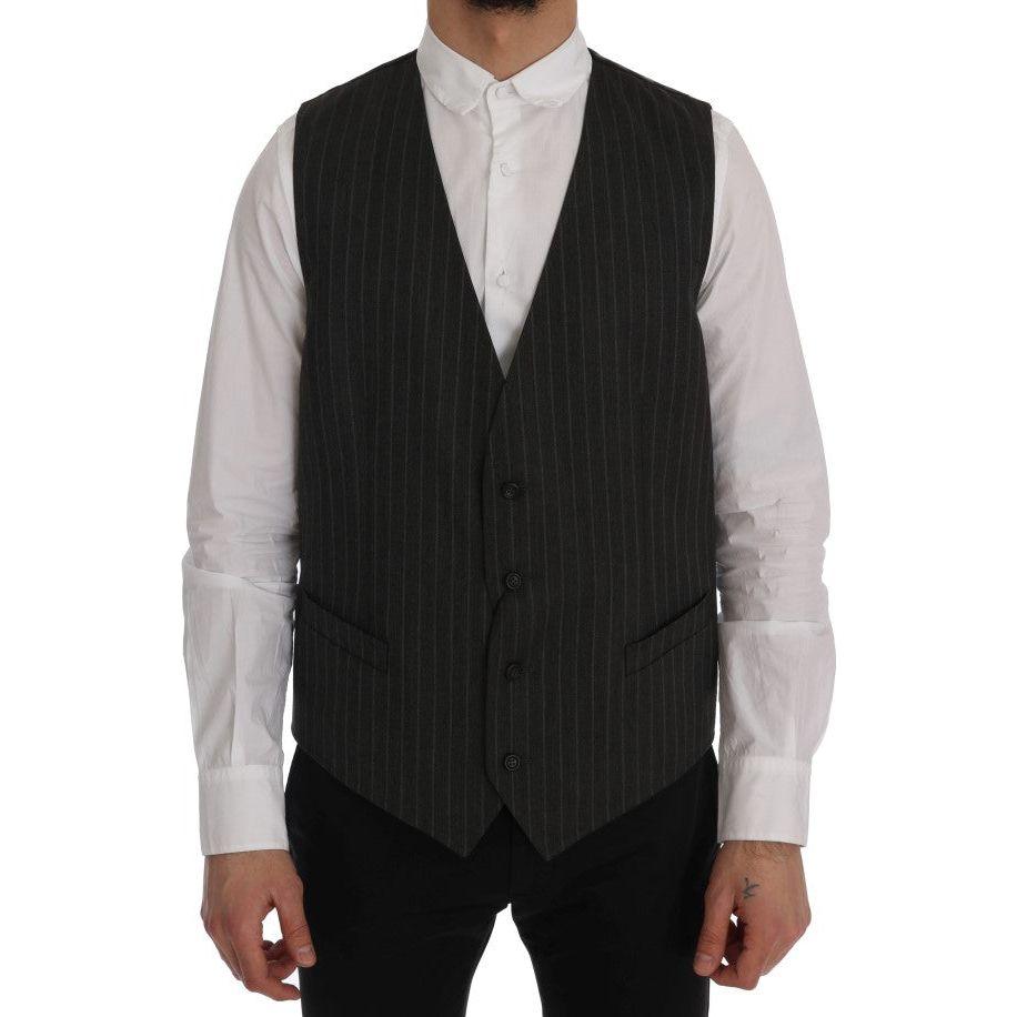 Dolce & Gabbana Elegant Striped Gray Wool Blend Waistcoat Vest Dolce & Gabbana