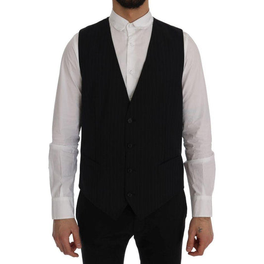 Dolce & Gabbana Elegant Blue Striped Waistcoat Vest Dolce & Gabbana