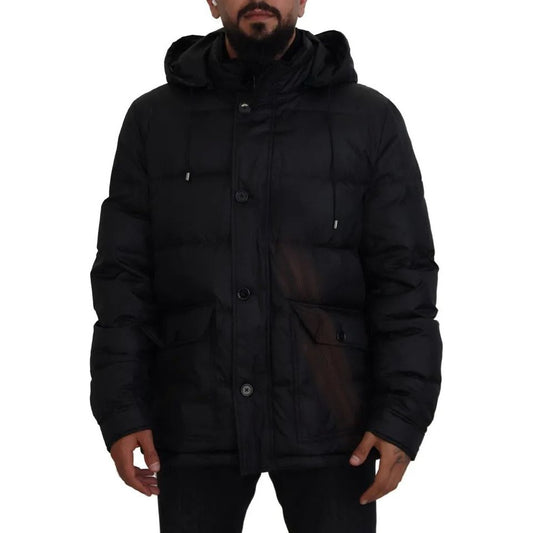Black Polyester Hooded Parka Coat Winter Jacket Dolce & Gabbana