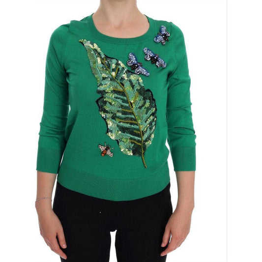 Dolce & Gabbana Green Silk Crystal Banana Sweater