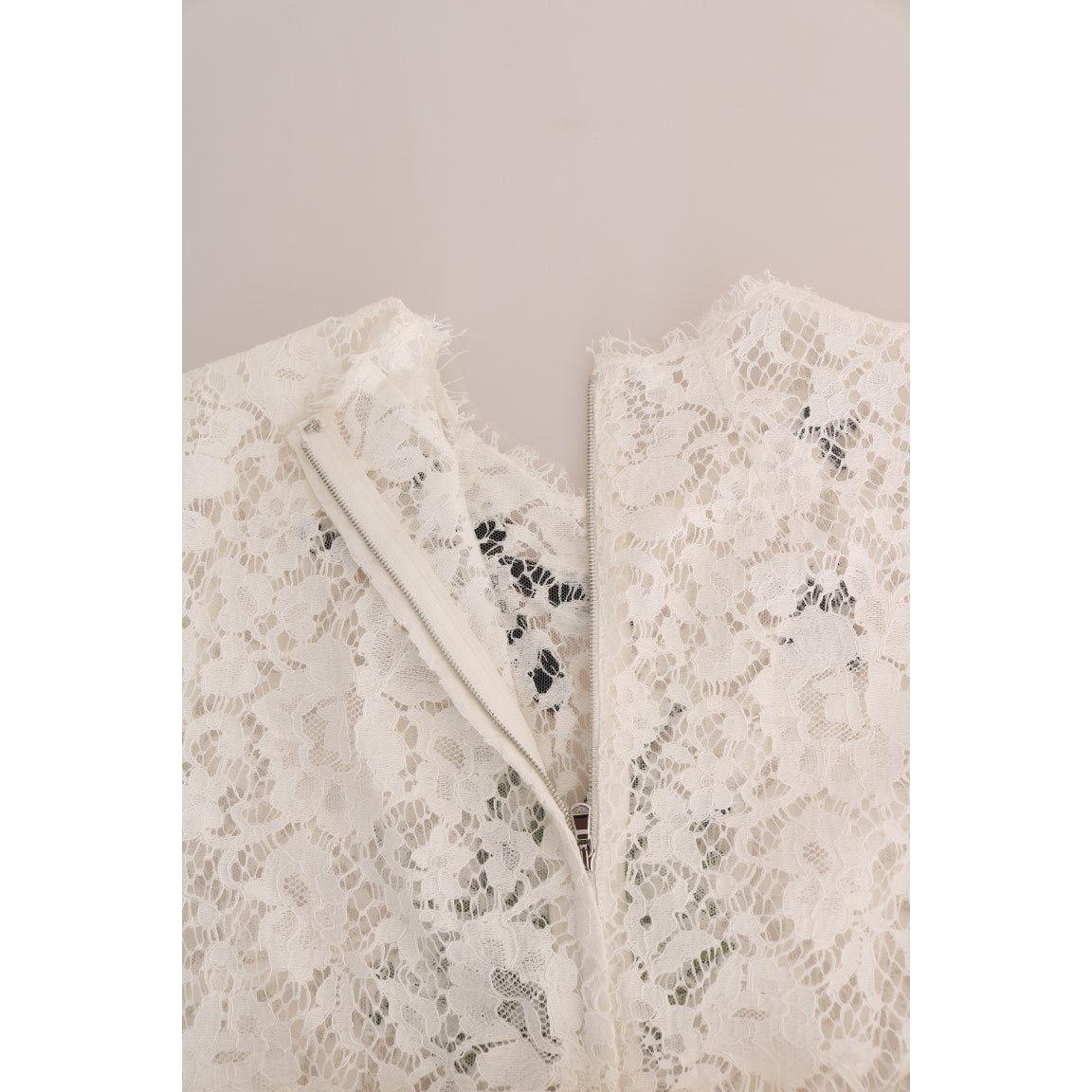 Dolce & Gabbana White Crystal Embellished Lace Blouse