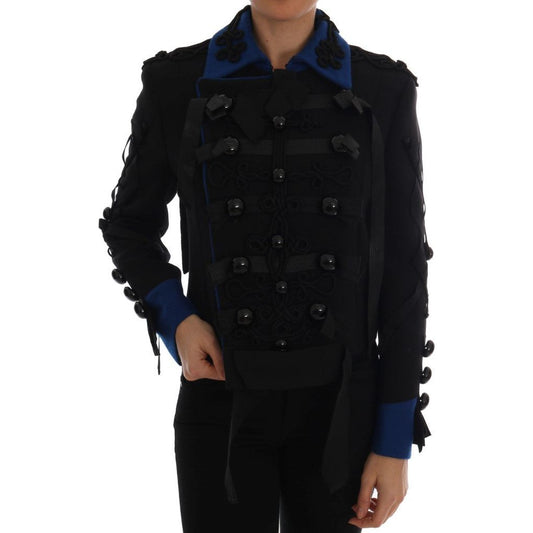 Dolce & Gabbana Chic Black & Blue Short Trench Jacket Dolce & Gabbana