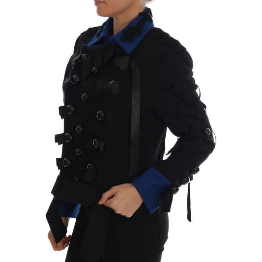 Dolce & Gabbana Chic Black & Blue Short Trench Jacket Dolce & Gabbana