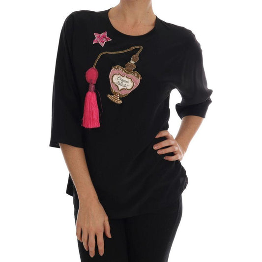 Dolce & Gabbana Black Silk Fairy Tale Top Crystal Blouse